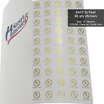 Savor The Memories Gluten Free Meal Stickers for Place Cards (Clear with Gold Icon)