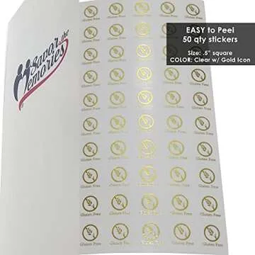 Savor The Memories Gluten Free Meal Stickers for Place Cards (Clear with Gold Icon)
