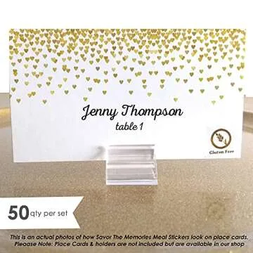 Savor The Memories Gluten Free Meal Stickers for Place Cards (Clear with Gold Icon)