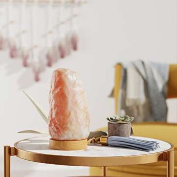 Amazon Basics Natural Himalayan Salt Lamp, Wood Base with Dimmer Switch - Crystal Pink, 5-7 pounds