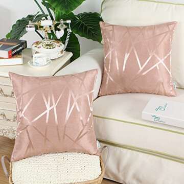 CaliTime Pack of 2 Throw Pillow Covers Cases for Couch Sofa Home Decor Modern Shining & Dull Contrast Triangles Abstract Lines Geometric 18 X 18 Inches Dusty Pink