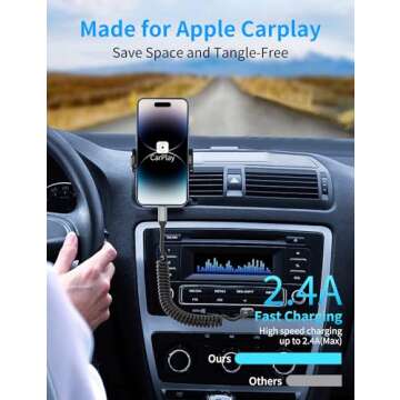 Coiled Lightning Cable for Car, 2 Pack Retractable iPhone Charger Cable Fast Charging, [MFi Certifie...