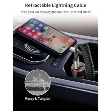 Retractable Lightning Cable for Car - Fast Charging 2 Pack