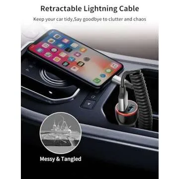 Retractable Lightning Cable for Car - Fast Charging 2 Pack
