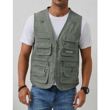 Gihuo Men's Fishing Vest Casual Utility Travel Safari Cargo Outdoor Work Photo Fly Vest Jacket with ...