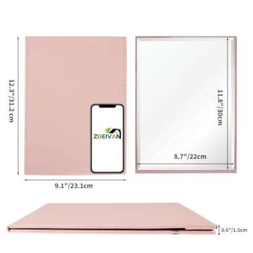 ZBEIVAN 12x9 Inches Portable Folding Makeup Mirror, Frameless PU Leather Desk Mirror with Stand for ...
