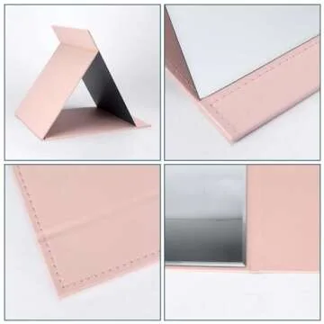 ZBEIVAN 12x9 Inches Portable Folding Makeup Mirror, Frameless PU Leather Desk Mirror with Stand for Camping Travel Tabletop Personal, Pink
