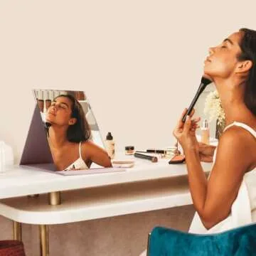 ZBEIVAN 12x9 Inches Portable Folding Makeup Mirror, Frameless PU Leather Desk Mirror with Stand for Camping Travel Tabletop Personal, Pink