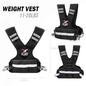 FUFF Adjustable Weighted Vest for Adult, 11-20lb Vest with 6 Ironsand Weights for Strength Training, Large Weight Vest with Reflective Strip for Men & Women