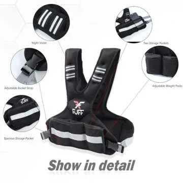 FUFF Adjustable Weighted Vest for Adult, 11-20lb Vest with 6 Ironsand Weights for Strength Training, Large Weight Vest with Reflective Strip for Men & Women