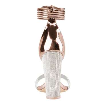 LALA IKAI Women's Heels Gold Strappy Rhinestone High Heels Sandals for Women Ankle Clear Chunky Heels Dress Shoes for Party Wedding Size,38