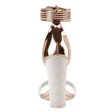 LALA IKAI Women's Heels Gold Strappy Rhinestone High Heels Sandals for Women Ankle Clear Chunky Heels Dress Shoes for Party Wedding Size,38