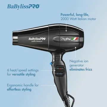 BaBylissPRO Hair Dryer, Nano Titanium Portofino 2000-Watt Blow Dryer, Hair Styling & Appliances, Black, BPOR1