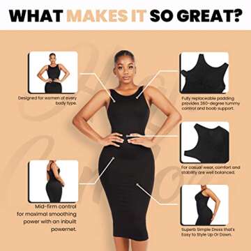 Dresses for Women 2023 Tummy Control Shapewear I Midi Sleeveless High Neck Sculpting Dress Body Shaper (Black - M/L)