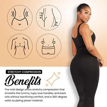Dresses for Women 2023 Tummy Control Shapewear I Midi Sleeveless High Neck Sculpting Dress Body Shaper (Black - M/L)