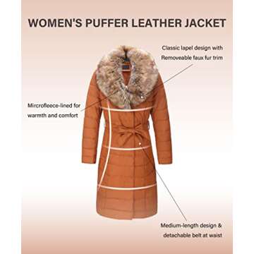 Bellivera Women's Winter Puffer Jacket Cold resistant patchwork plush lining Coat with Removable Fur Collar Hooded and Belted 5528CAMELXXL