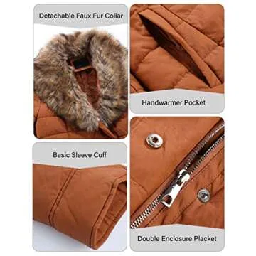 Bellivera Women's Winter Puffer Jacket Cold resistant patchwork plush lining Coat with Removable Fur Collar Hooded and Belted 5528CAMELXXL
