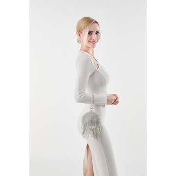 UMREN Women Round Ball Crystal Evening Clutch Purse Tassel Wedding Party Hand Bags Silver