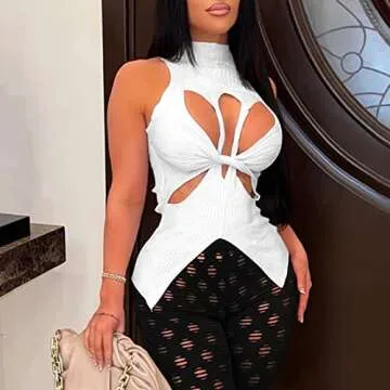 Sexy Hollow Out Twist Front Knitted Tank Top for Women