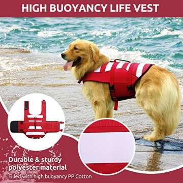 Phyxin Dog Life Jacket, Adjustable Dog Life Vest for Swimming, Striped Puppy Life Jacket, Pet Life Preserver with Leash Hole, for Small Medium Large Dogs