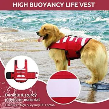 Phyxin Dog Life Jacket, Adjustable Dog Life Vest for Swimming, Striped Puppy Life Jacket, Pet Life Preserver with Leash Hole, for Small Medium Large Dogs
