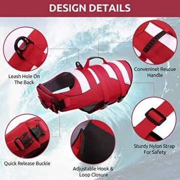 Phyxin Dog Life Jacket, Adjustable Dog Life Vest for Swimming, Striped Puppy Life Jacket, Pet Life Preserver with Leash Hole, for Small Medium Large Dogs
