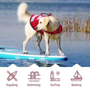 Phyxin Dog Life Jacket, Adjustable Dog Life Vest for Swimming, Striped Puppy Life Jacket, Pet Life Preserver with Leash Hole, for Small Medium Large Dogs