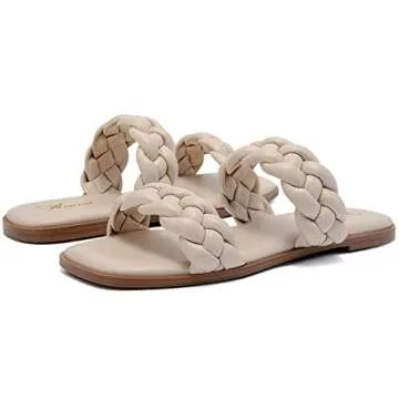 Stylish Athlefit Women's Braided Flat Sandals for Comfort