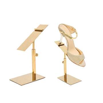 Greneric 2 Pack Stainless Steel Shoe Rack Sandals Display Stand High Heel Shoe Riser Men Leather Shoe Shelf Adjustable Height Pallet Stand Shoe Display Prop Rack for Shop,Clothing Store (Titanium)