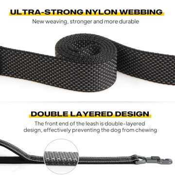 Fida 6 FT Heavy Duty Dog Leash with 2 Comfortable Padded Handles, Traffic Handle & Advanced Easy Snap Hook, Reflective Walking Lead for Large, Medium & Small Breed Dogs, Black