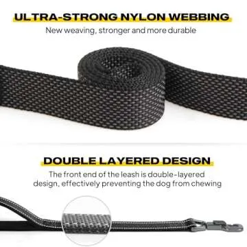 Fida 6 FT Heavy Duty Dog Leash with 2 Comfortable Padded Handles, Traffic Handle & Advanced Easy Snap Hook, Reflective Walking Lead for Large, Medium & Small Breed Dogs, Black