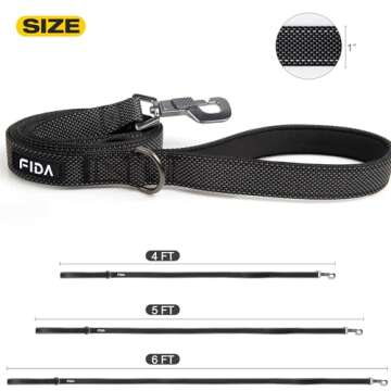 Fida 6 FT Heavy Duty Dog Leash with 2 Comfortable Padded Handles, Traffic Handle & Advanced Easy Snap Hook, Reflective Walking Lead for Large, Medium & Small Breed Dogs, Black