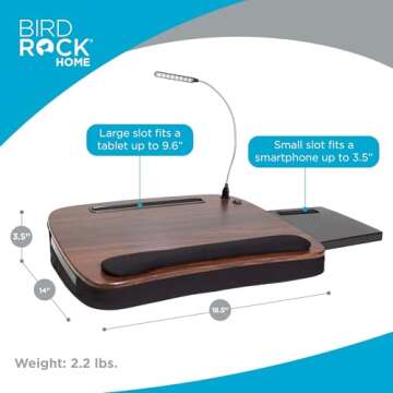 Sofia + Sam Multi Tasking Lap Desk with Memory Foam Cushion | Tablet Slot and USB Light | Fits Lapto...