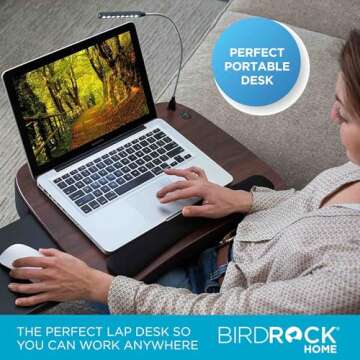 Sofia + Sam Multi Tasking Lap Desk with Memory Foam Cushion | Tablet Slot and USB Light | Fits Laptops Up to 15" | Tablets Up to 9.6" | Smart Phones Up to 4" | Black | Wood Top | Work from Home