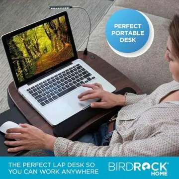 Sofia + Sam Multi Tasking Lap Desk with Memory Foam Cushion | Tablet Slot and USB Light | Fits Laptops Up to 15" | Tablets Up to 9.6" | Smart Phones Up to 4" | Black | Wood Top | Work from Home