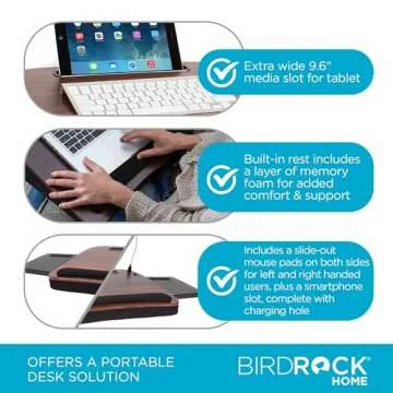 Sofia + Sam Multi Tasking Lap Desk with Memory Foam Cushion | Tablet Slot and USB Light | Fits Laptops Up to 15" | Tablets Up to 9.6" | Smart Phones Up to 4" | Black | Wood Top | Work from Home