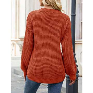 MEROKEETY Women's 2024 Fall Casual Fall Waffle Knit Sweater Long Balloon Sleeve Loose Pullover Jumper, Rust, M