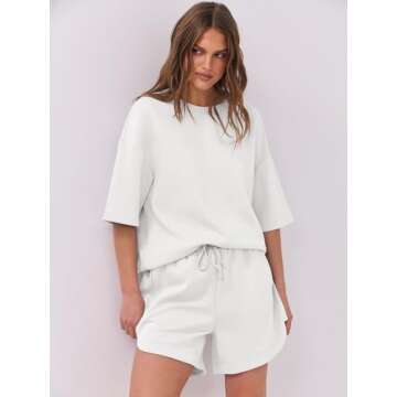 ANRABESS Women's Two Piece Outfits Lounge Set in White