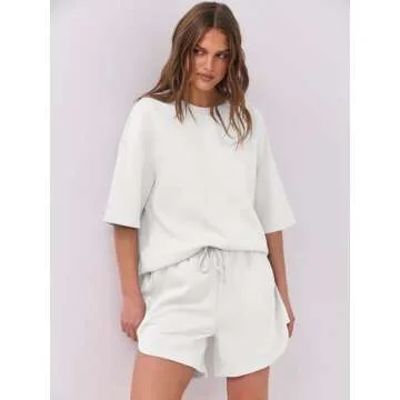ANRABESS Women's Two Piece Outfits Lounge Set in White