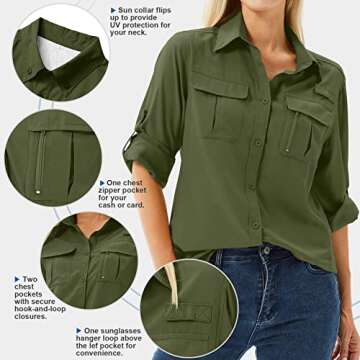 Toumett Women's UPF 50 Long Sleeve UV Sun Protection Safari Shirts Outdoor Quick Dry Fishing Hiking Travel Shirts