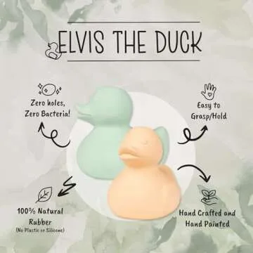 Oli & Carol Duck Toy - Elvis The Duck | Natural Hevea Rubber | Rubber Ducky Baby Bath Toys | Baby Teether | Hevea Bath Toys for Babies 0-12 Months (Mint)