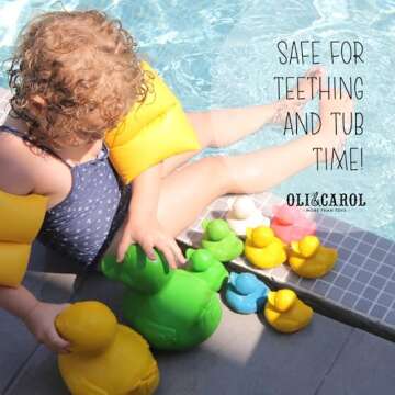 Oli & Carol Duck Toy - Elvis The Duck | Natural Hevea Rubber | Rubber Ducky Baby Bath Toys | Baby Teether | Hevea Bath Toys for Babies 0-12 Months (Mint)