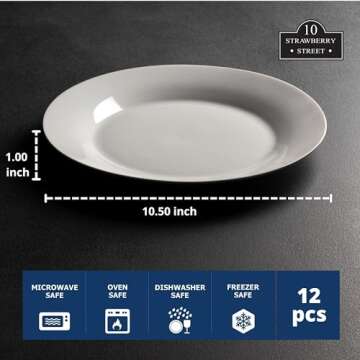 10 Strawberry Street 10.5" Catering Round Dinner Plate, Set of 12 , White