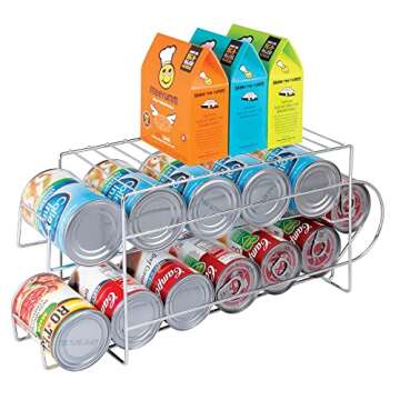 mDesign 2-Tier Metal Wire Standing Pop/Soda and Food Can Dispenser Storage Rack Organizer with Top Shelf for Kitchen Pantry, Countertop, Cabinet - Holds 12 Cans - Chrome
