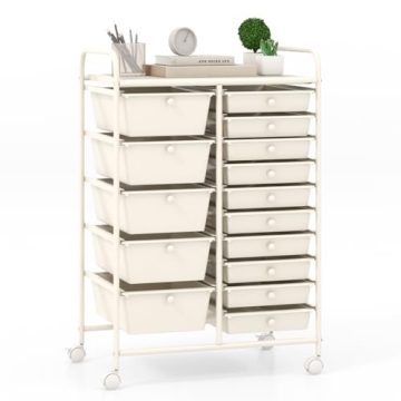 Giantex 15 Drawers Rolling Cart, Classroom Organizers, Storage Cart with Wheels, for Teacher Office ...