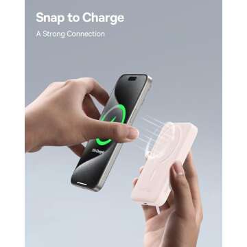 Baseus for MagSafe Portable Charger,10000mAh Wireless Magnetic Power Bank with Type-C Cable 20W PD Charging, Slim Phone Battery Pack for iPhone 16/16 Pro/16 Pro Max, iPhone 15/14/13/12 Series -(Pink)