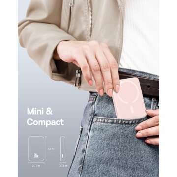 Baseus for MagSafe Portable Charger,10000mAh Wireless Magnetic Power Bank with Type-C Cable 20W PD Charging, Slim Phone Battery Pack for iPhone 16/16 Pro/16 Pro Max, iPhone 15/14/13/12 Series -(Pink)