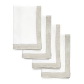Solino Home Linen Napkins Set of 4 – 100% Pure Linen Natural and White Cloth Napkins 20 x 20 Inch ...