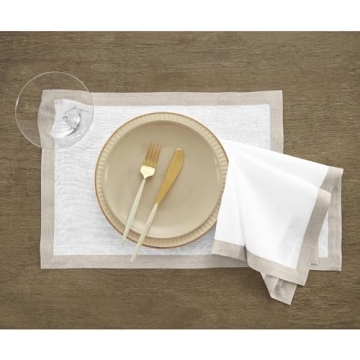 Solino Home Linen Napkins Set of 4 – 100% Pure Linen Natural and White Cloth Napkins 20 x 20 Inch – Washable Dinner Napkins for Winter, Holiday – Classic