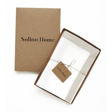 Solino Home Linen Napkins Set of 4 – 100% Pure Linen Natural and White Cloth Napkins 20 x 20 Inch – Washable Dinner Napkins for Winter, Holiday – Classic